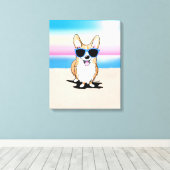 KiniArt Corgi Dog Beach Canvas Afdrukken (Insitu (Houten vloer))
