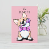 KiniArt Corgi rose bébé douche Invitations (Debout devant)