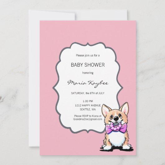KiniArt Corgi rose bébé douche Invitations (Dos)