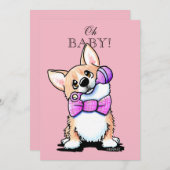 KiniArt Corgi rose bébé douche Invitations (Devant / Derrière)