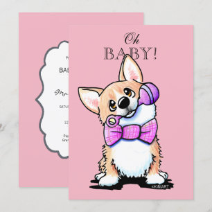 KiniArt Corgi rose bébé douche Invitations