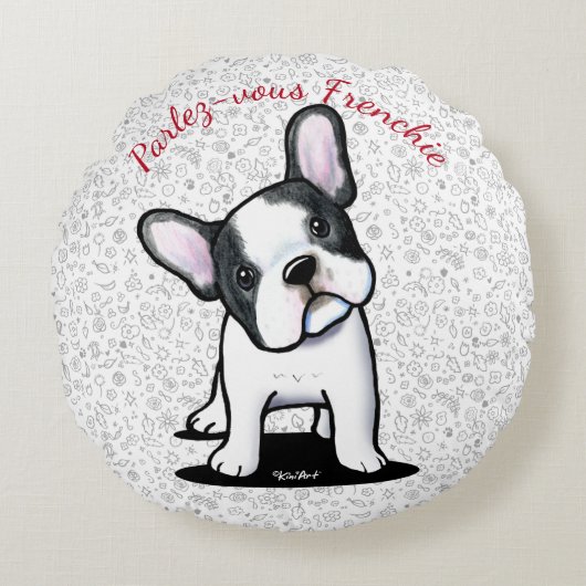 KiniArt Curious Français Bulldog Coussin rond (Devant)