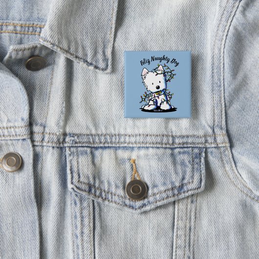KiniArt Delighted Westie Vierkante Button 5,1 Cm (In situ)