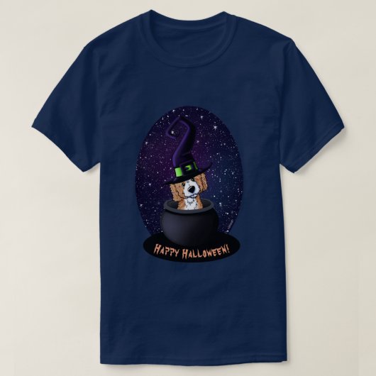 KiniArt Doodle Dog Witch Halloween Card T-shirt (Design voorkant)