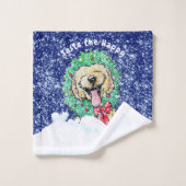 KiniArt DoodleMoji Goldendoodle Noël Bain de Noël (Gant de toilette)