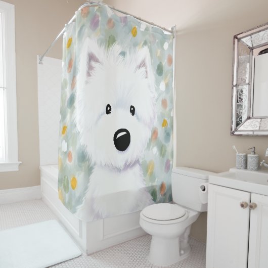 KiniArt Fluffy Westie Impressions Douche Rideau (En situation)