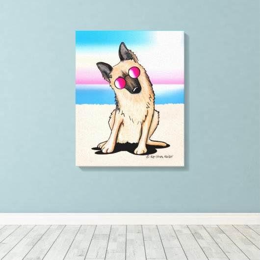 KiniArt German Shepherd Beach Canvas Afdruk (Insitu (Houten vloer))