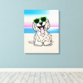 KiniArt Goldendoedle Dog Beach Canvas Afdrukken (Insitu (Houten vloer))