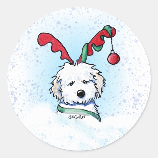 KiniArt Havanese rendierkerst Ronde Sticker (Voorkant)