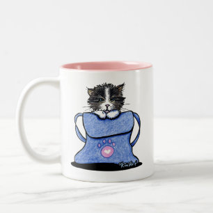 KiniArt Kat Uit De Zak T-Shirt Tweekleurige Koffiemok
