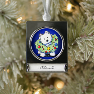 KiniArt Krans Westie Gepersonaliseerd Ornament Verzilverd Banner Ornament