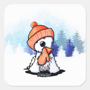 KiniArt Oranje Winter Westie Vierkante Sticker