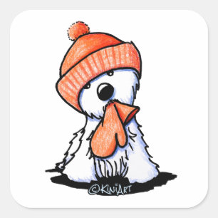 KiniArt Oranje Winter Westie Vierkante Sticker