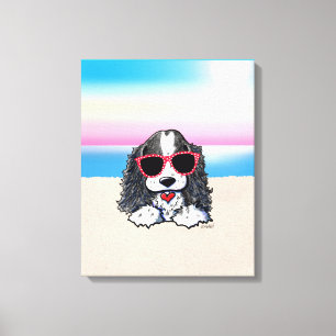 KiniArt Parti Cocker Spaniel Dog Beach Canvas Prin Afdruk
