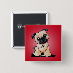 KiniArt Pug Vierkante Button 5,1 Cm