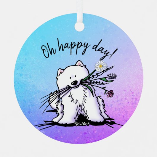 KiniArt Samoyed Classic Round Sticker Metalen Ornament (Voorkant)