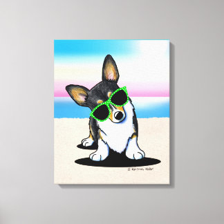 KiniArt Tricolor Corgi Dog Beach Canvas Afdruk