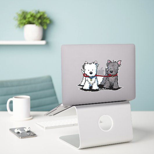KiniArt Walking Terrier Duo Vinyl Sticker (Ordinateur portable sur le bureau)