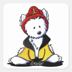 KiniArt Westie Brandweerman Vierkante Sticker
