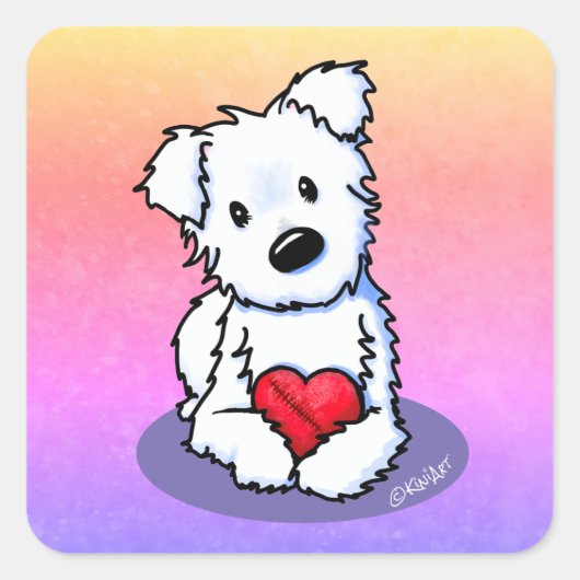 KiniArt Westie Heart Vierkante Sticker (Voorkant)