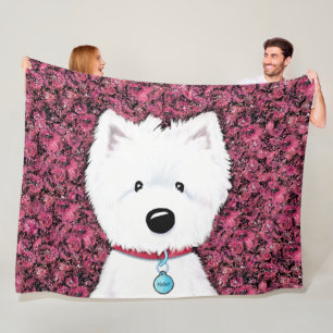 KiniArt Westie Impressions Floral Fleece Blanket Deken