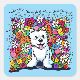 KiniArt Westie Joyful Garden Vierkante Sticker