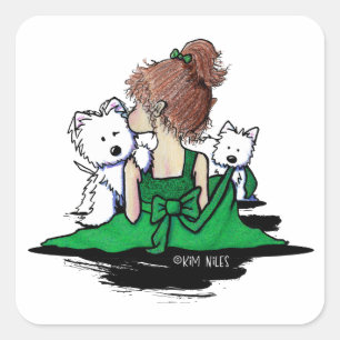 KiniArt Westie Kusjes En Buigingen Vierkante Sticker