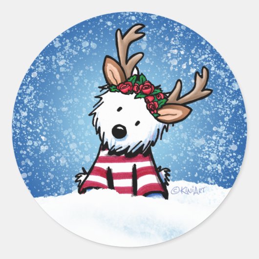 KiniArt Westie Reindeer Stickers (Voorkant)