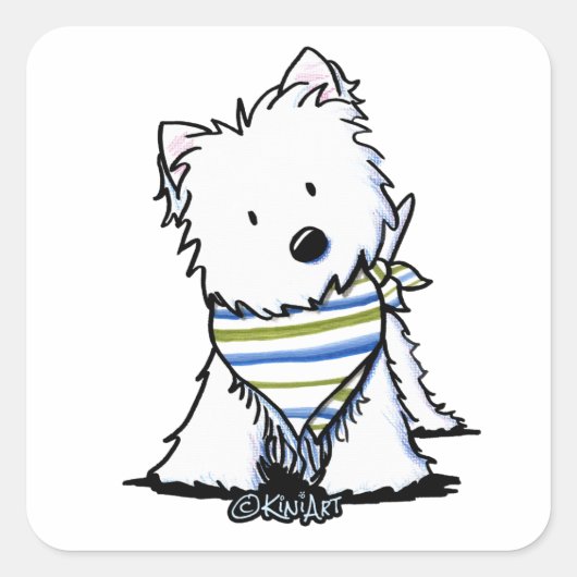 KiniArt Westie Terrier Vierkante Sticker (Voorkant)