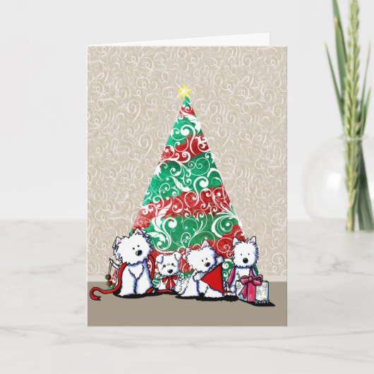 KiniArt Westie Terriers kerstKaart Kaart (Voorkant)