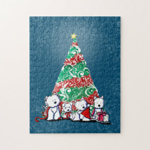 KiniArt Westie Terriers Kerstmis Legpuzzel