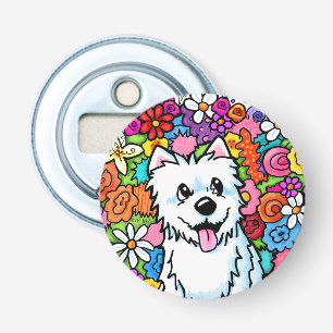 KiniArt Westie Vrolijke Tuin Button Flesopener