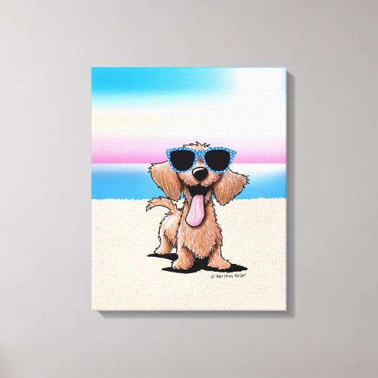 KiniArt Wirehaered Dachshund Dog Beach Canvas Afdruk (Voorkant)