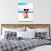 KiniArt Wirehaered Dachshund Dog Beach Canvas Afdruk (Insitu (Slaapkamer))