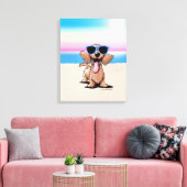 KiniArt Wirehaered Dachshund Dog Beach Canvas Afdruk (Insitu (Woonkamer))