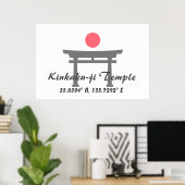 Kinkaku-ji Temple Latitude Longitude Poster (Thuiskantoor)