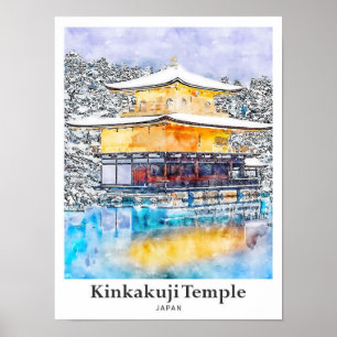 Kinkakuji Temple Japan Art Travel Waterverf Poster