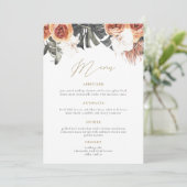 KINSLEY Boho Terracotta Floral Wedding Dinner Menu (Staand voorkant)