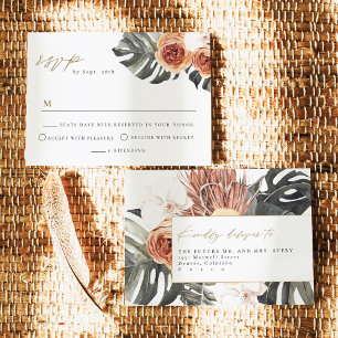 KINSLEY Boho Terracotta Palm Wedding RSVP Briefkaa Kaart