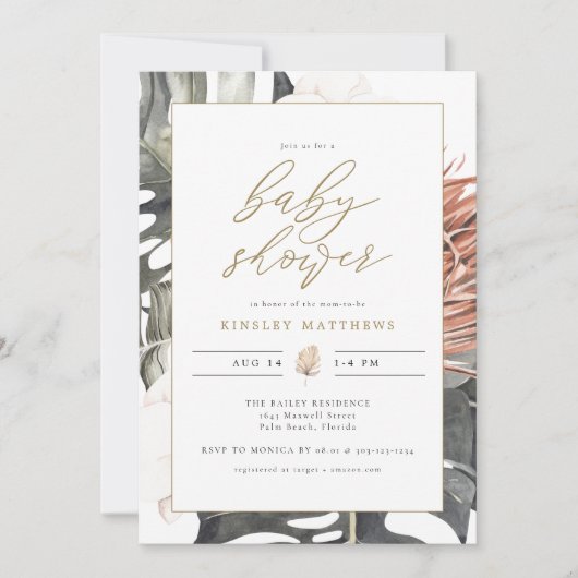 KINSLEY Boho Terracotta Tropical Palm Baby shower Kaart (Voorkant)
