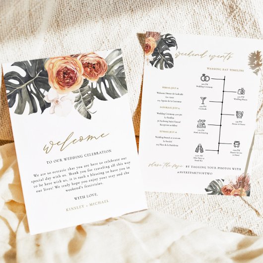 KINSLEY Boho Terracotta Tropical Wedding Tijdschem Kaart