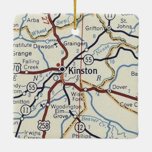 Kinston NC Map Keramisch Ornament (Achterkant)