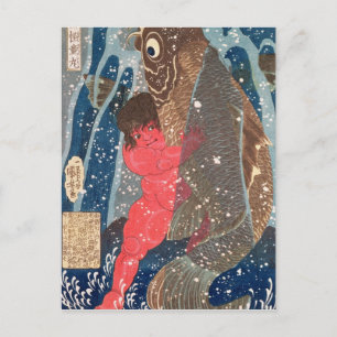 Kintoki zwaait de waterval op briefkaart