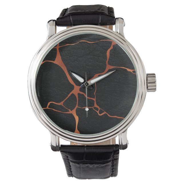 Kintsugi 1C zwart leer Horloge (Voorkant)