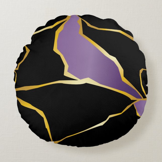 Kintsugi Amethyst Accents Rond Kussen (Voorkant)
