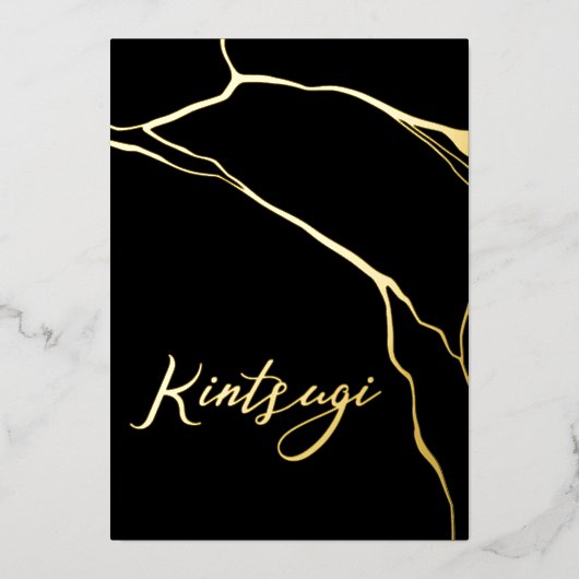 Kintsugi gouden en zwarte folie vakantiekaart feestdagenkaart (Voorkant)