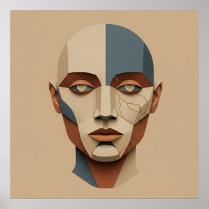 Kintsugi Muse: Abstract Papier-Beeldhouwwerk Portr Poster