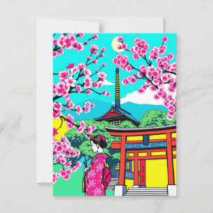 Kioto, Japan Cherry Blossom Geisha Art Travel Briefkaart