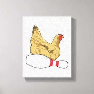 Kip bij Bowling met Bowling-pin Canvas Afdruk