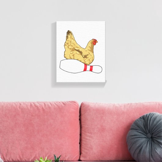 Kip bij Bowling met Bowling-pin Canvas Afdruk (Insitu (Woonkamer))